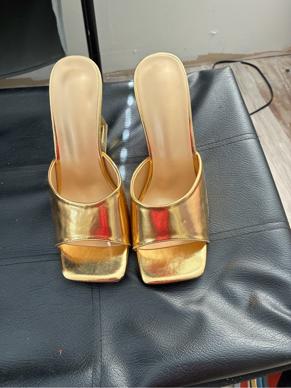 Gold Metallic Slide Heels - Women's Open-Toe Mules